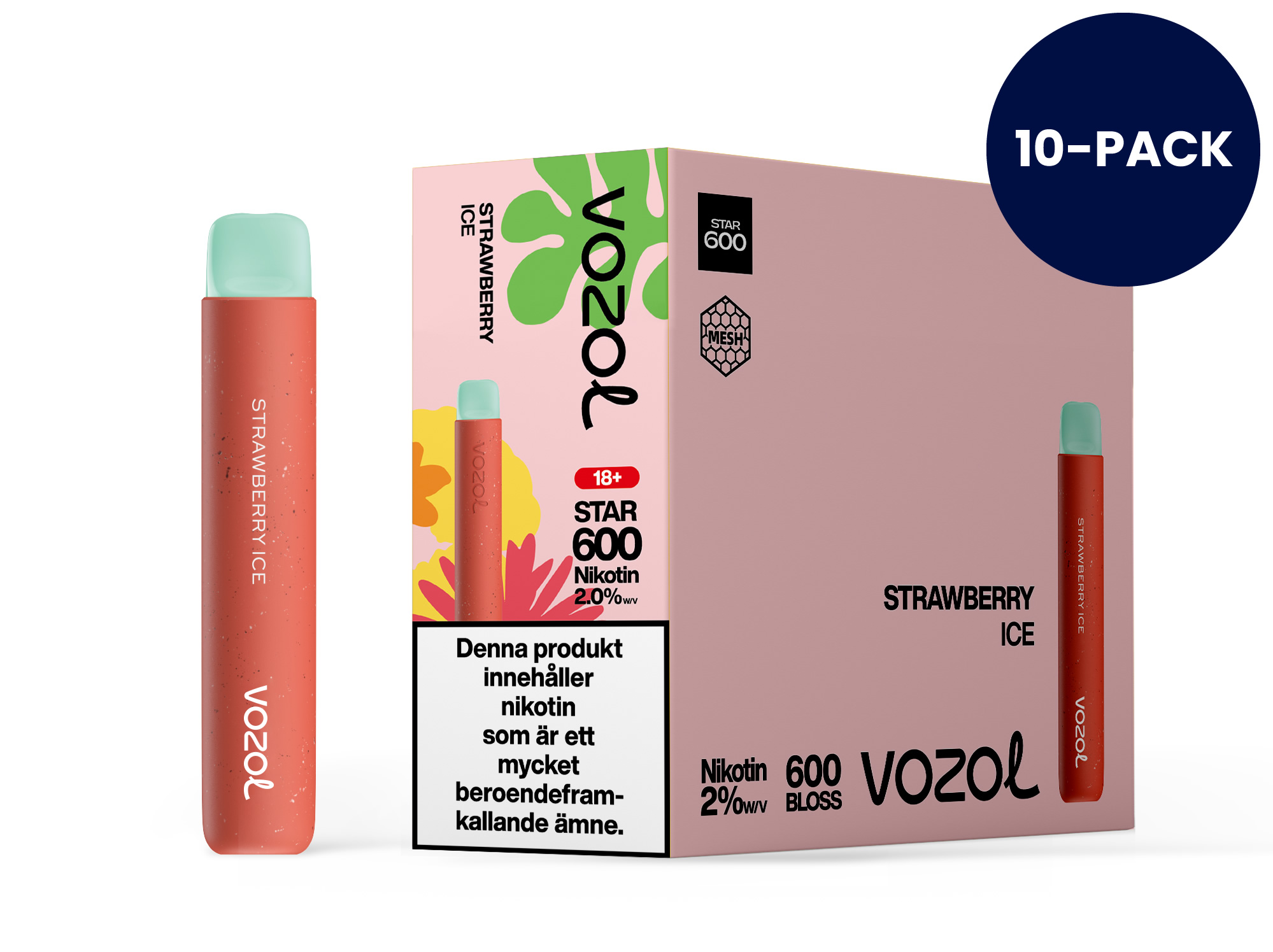 Vozol 600 Strawberry Ice | Engångs Vape | 20mg | 10-pack – Vapegross.se