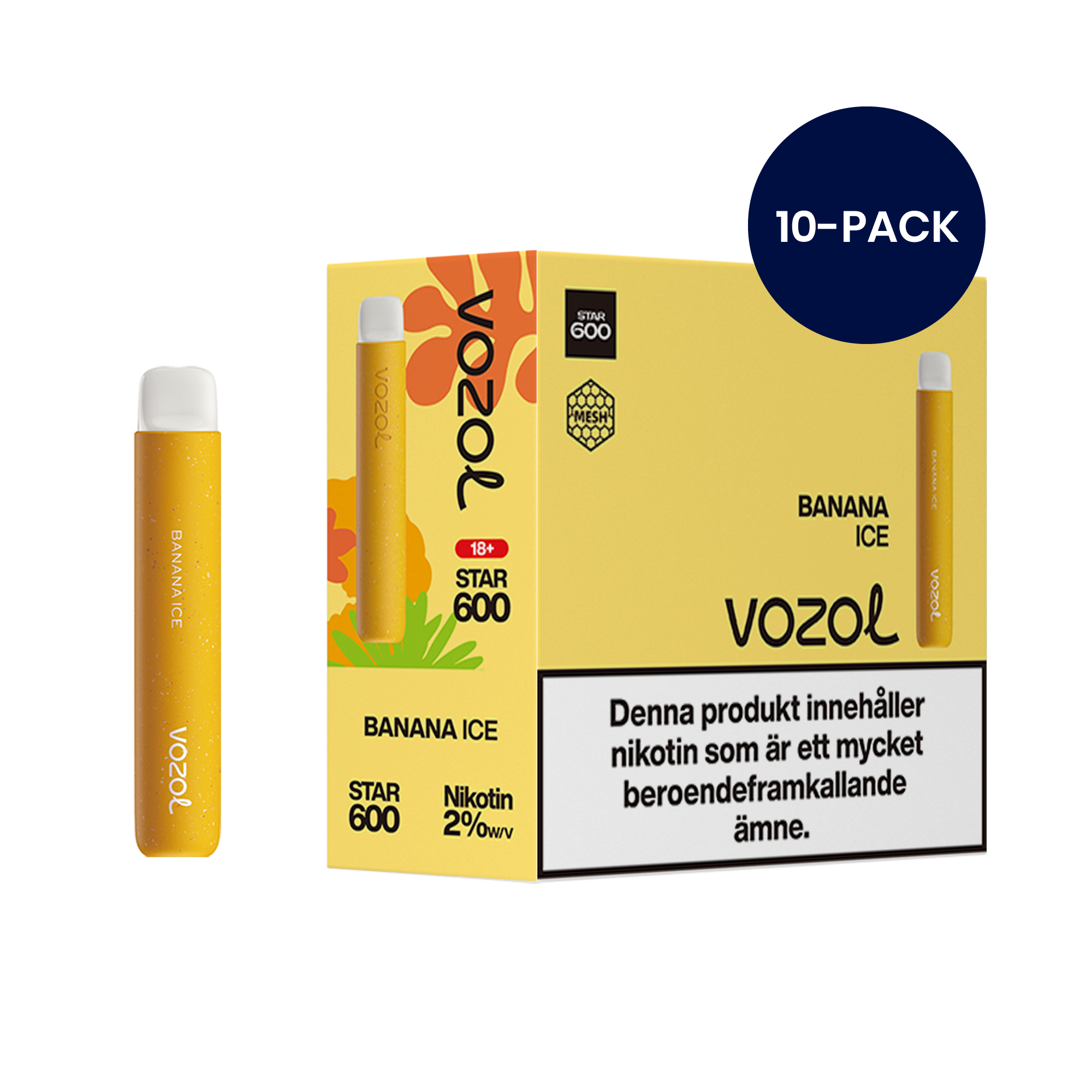 Vozol 600 Banana Ice Engångs Vape 20mg 10pack Vapegross.se